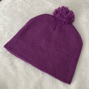 Purple pom beanie cap